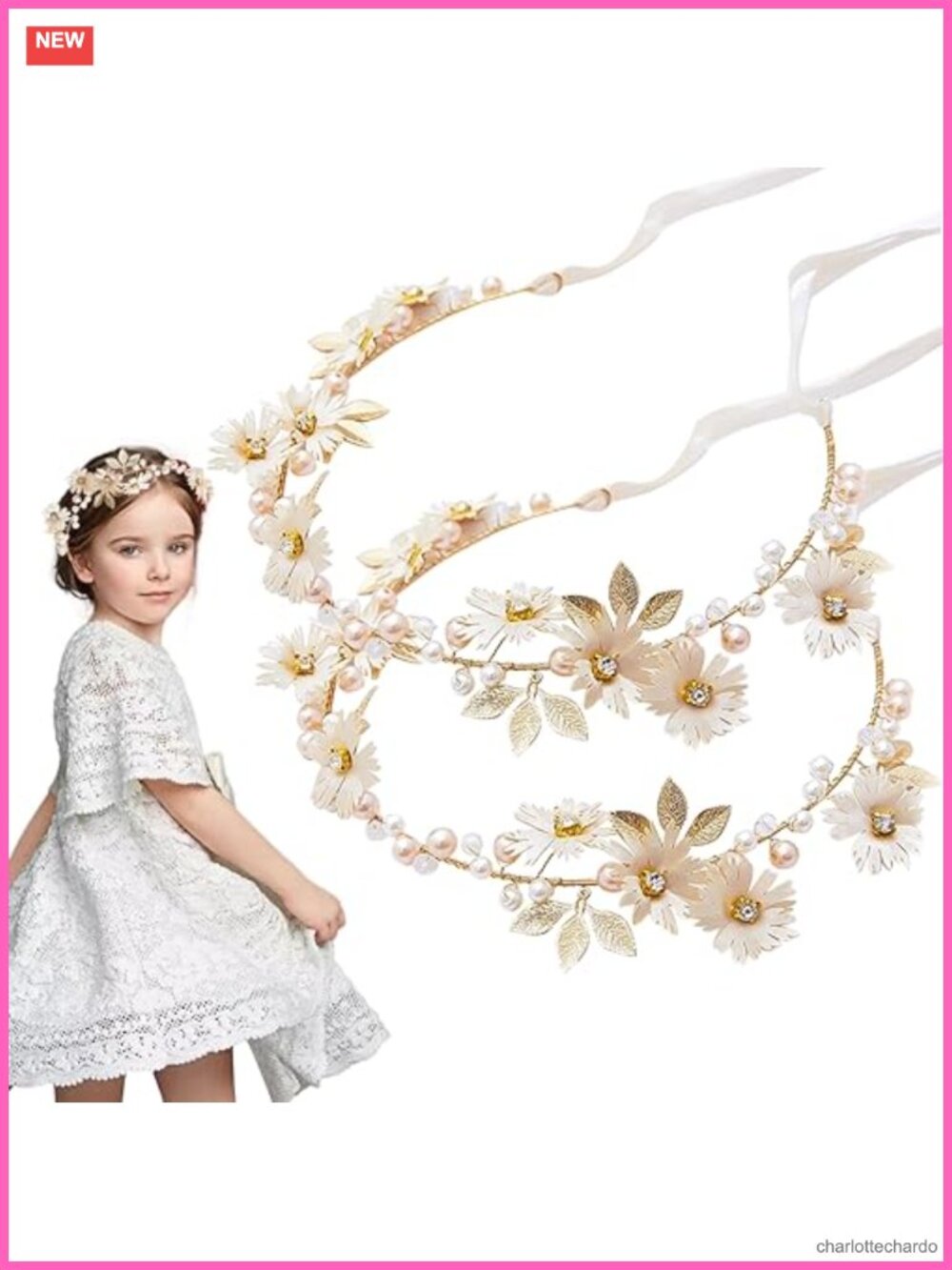 Daisy Pearl Flower Vine Rhinestone Headband Set Bridal Wedding Hair Accessories